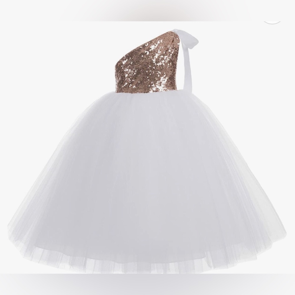 NWOT One-Shoulder Sequin Tutu Flower Girl Corset Wedding Pageant Dress Size 4